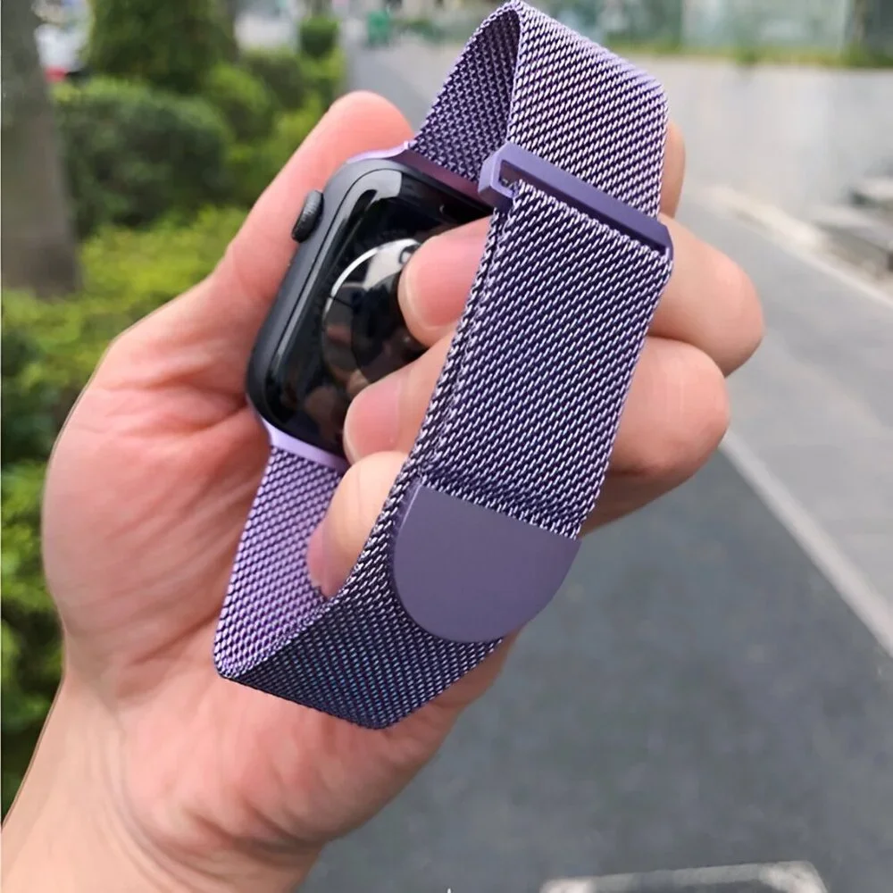 Apple Watch Band Adjustable Milanese Stylish Strap Purple Stainless Band